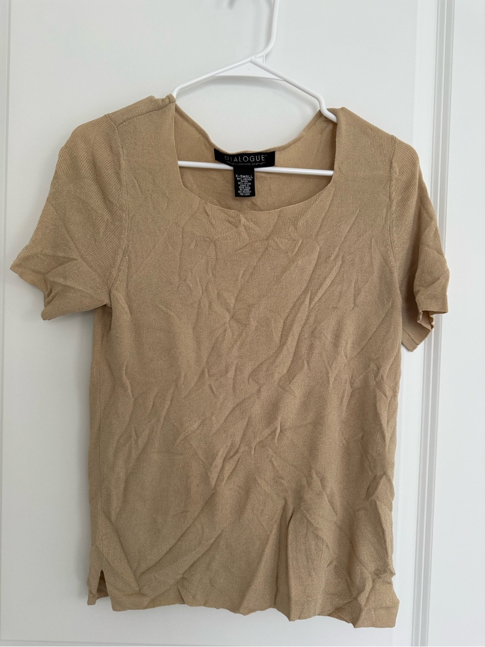 Dialogue Short-Sleeve Knit Top in Tan